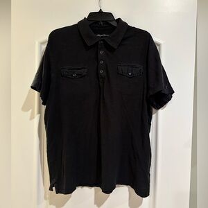 Kenneth Cole Men's Black XL Collar and Quarter Button Short Sleeve Shirt